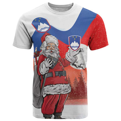 Slovenia Santa Christmas T-Shirt Slovenija Vesel Bozic Flag Style Graphic Tee