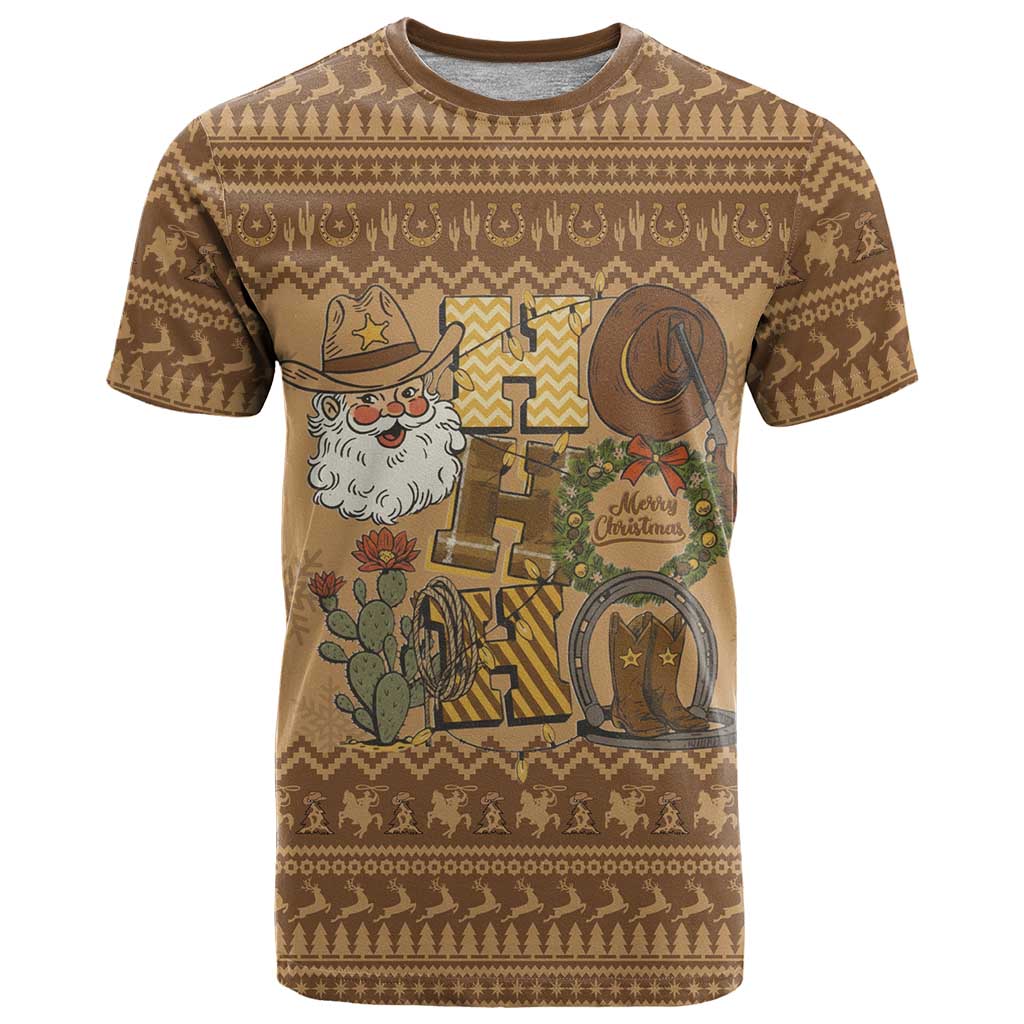 Western Cowboy Christmas T-Shirt Cowboy Santa Ho Ho Ho Retro Graphic Tee