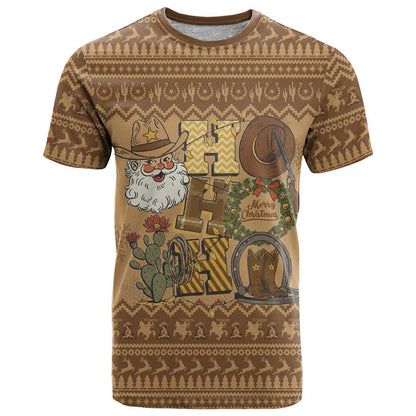 Western Cowboy Christmas T-Shirt Cowboy Santa Ho Ho Ho Retro Graphic Tee