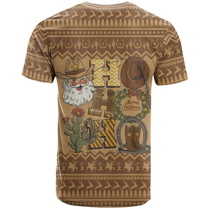 Western Cowboy Christmas T-Shirt Cowboy Santa Ho Ho Ho Retro Graphic Tee