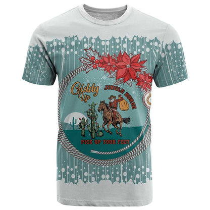 Cowboy Christmas T-Shirt Giddy Up Jingle Horse Green Version Graphic Tee