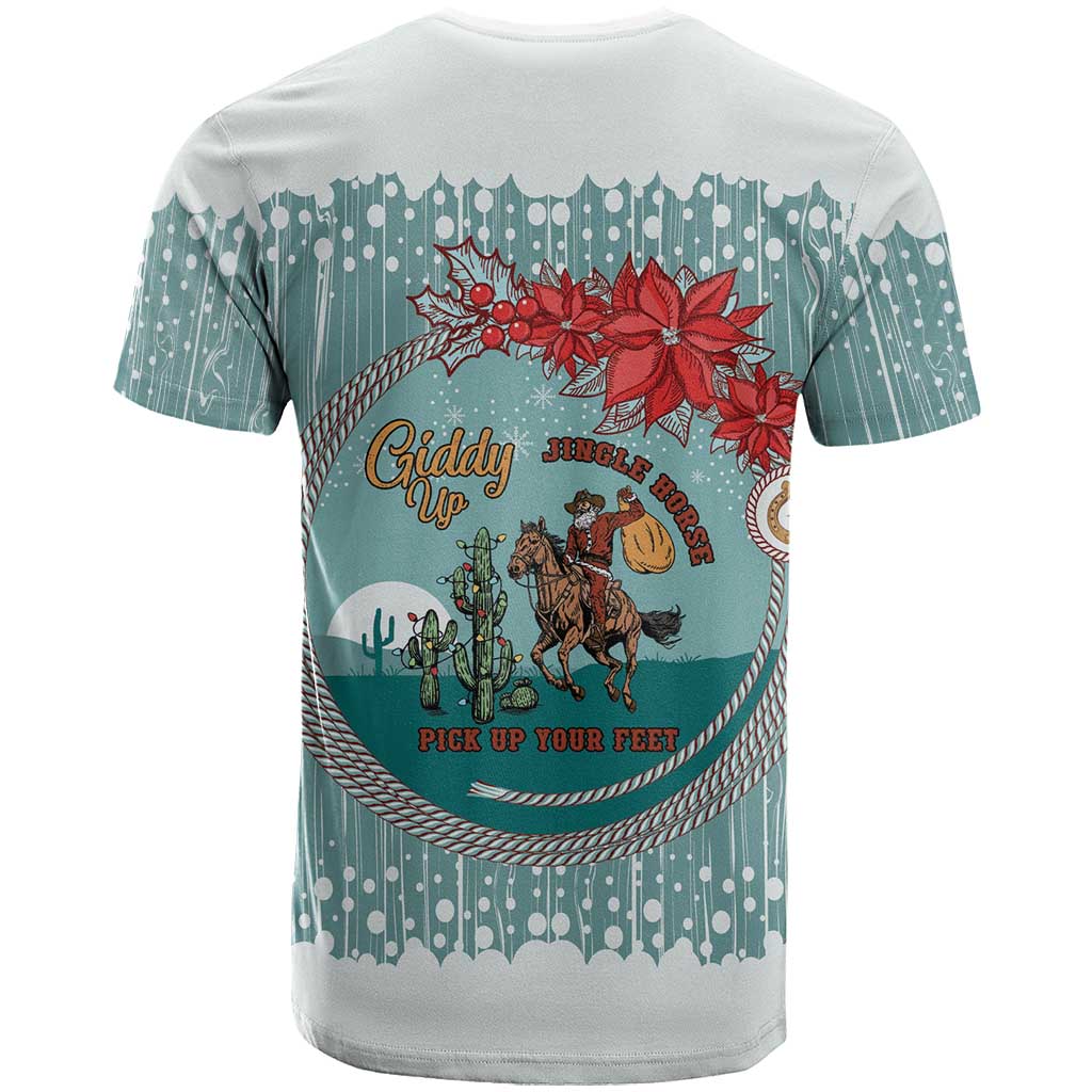 Cowboy Christmas T-Shirt Giddy Up Jingle Horse Green Version Graphic Tee