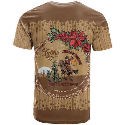Cowboy Christmas T-Shirt Giddy Up Jingle Horse Brown Version Graphic Tee
