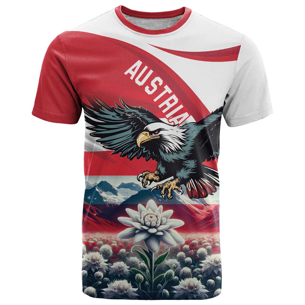 Austria Black Eagle T-Shirt Edelweiss with Austrian Flag Graphic Tee