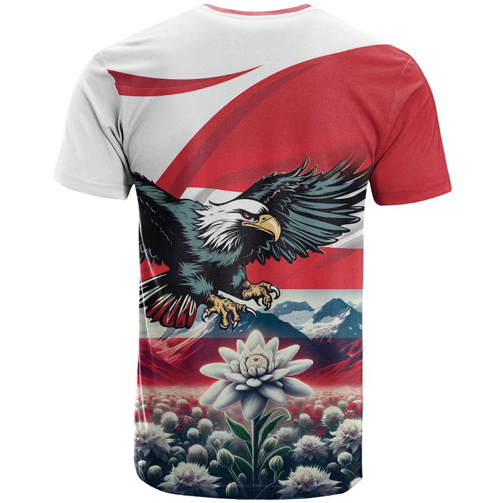 Austria Black Eagle T-Shirt Edelweiss with Austrian Flag Graphic Tee