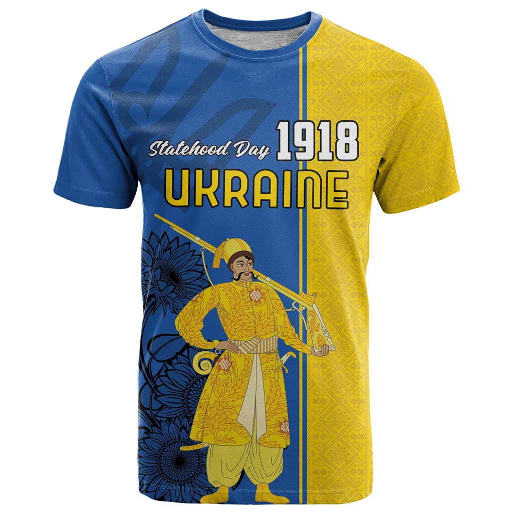 Ukraine Statehood Day 1918 T-Shirt Coat Of Arms With Ukrainian Folk Pattern Graphic Tee