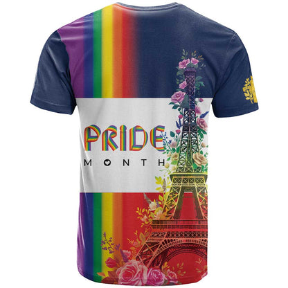 LGBTQ Pride Month Gay T-Shirt Eiffel Tower Paris Rainbow Flag Graphic Tee