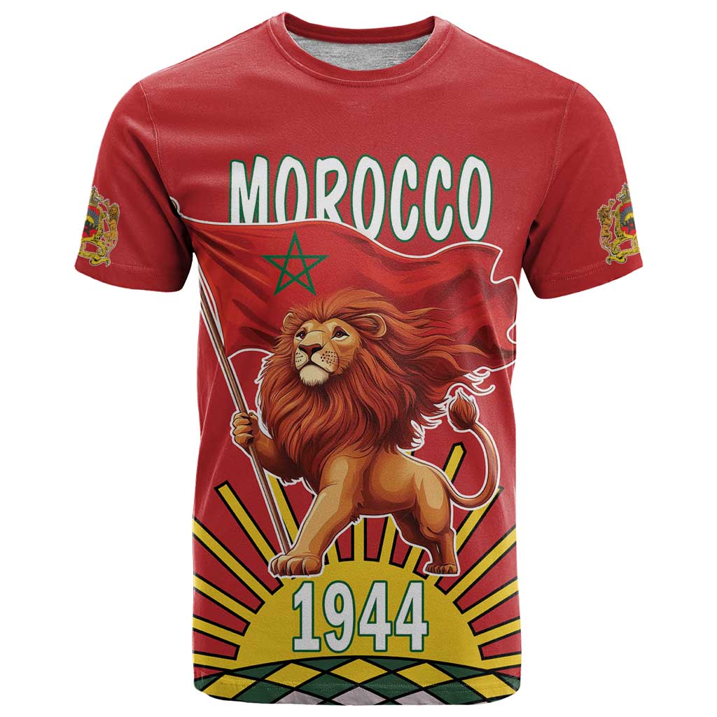 Personalized Morocco Proclamation Day 1944 T-Shirt Barbary Lion With Flag Graphic Tee