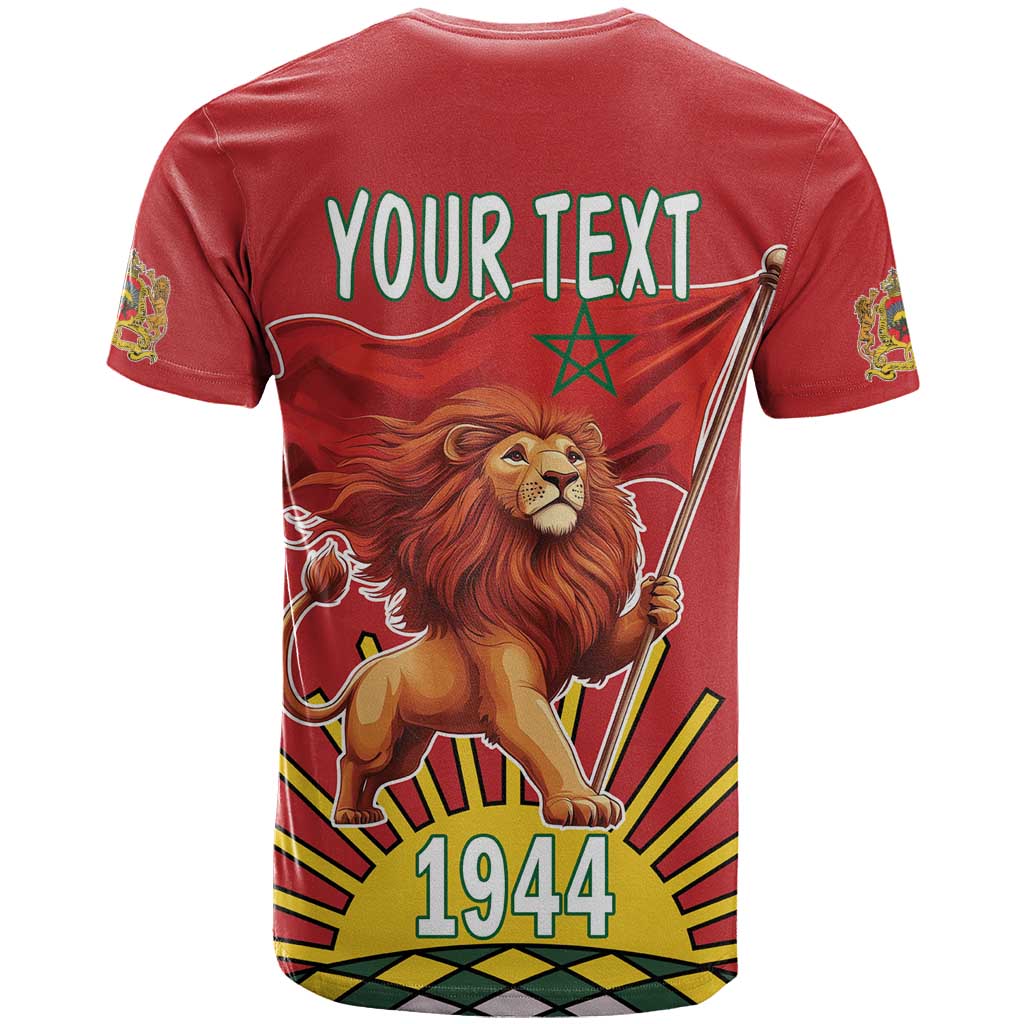 Personalized Morocco Proclamation Day 1944 T-Shirt Barbary Lion With Flag Graphic Tee