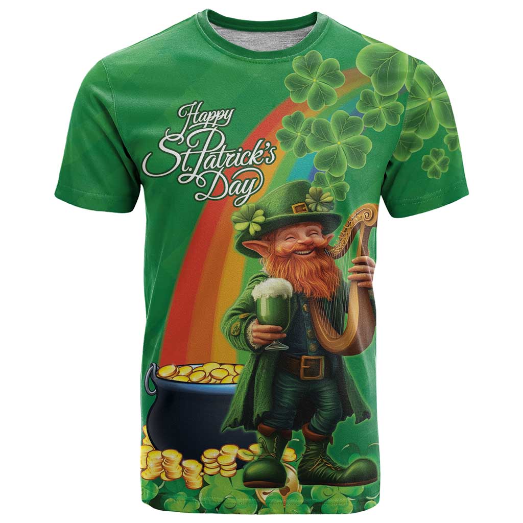 Happy Saint Patrick's Day T-Shirt Cheerful Leprechaun Irish Harp Graphic Tee