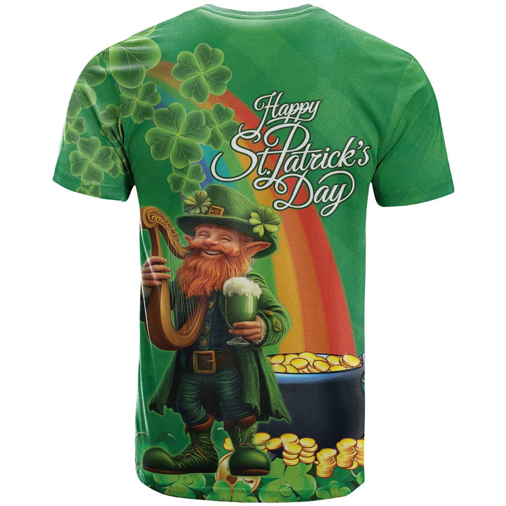 Happy Saint Patrick's Day T-Shirt Cheerful Leprechaun Irish Harp Graphic Tee