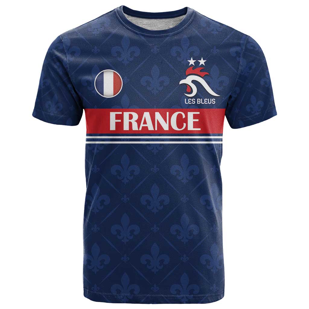 Custom France Football T-Shirt Les Bleus French Heraldry Pattern Graphic Tee