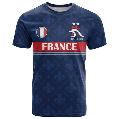 Custom France Football T-Shirt Les Bleus French Heraldry Pattern Graphic Tee