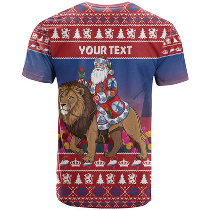 Netherlands Christmas Personalized T-Shirt Santa Riding Lion Fijne Kerstdagen Graphic Tee