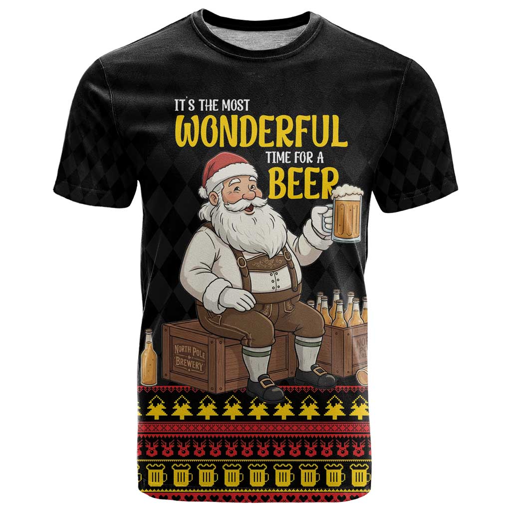 Funny Santa Claus T-Shirt It's The Most Wonderful Time For A Beer Graphic Tee