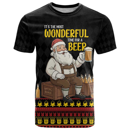 Funny Santa Claus T-Shirt It's The Most Wonderful Time For A Beer Graphic Tee