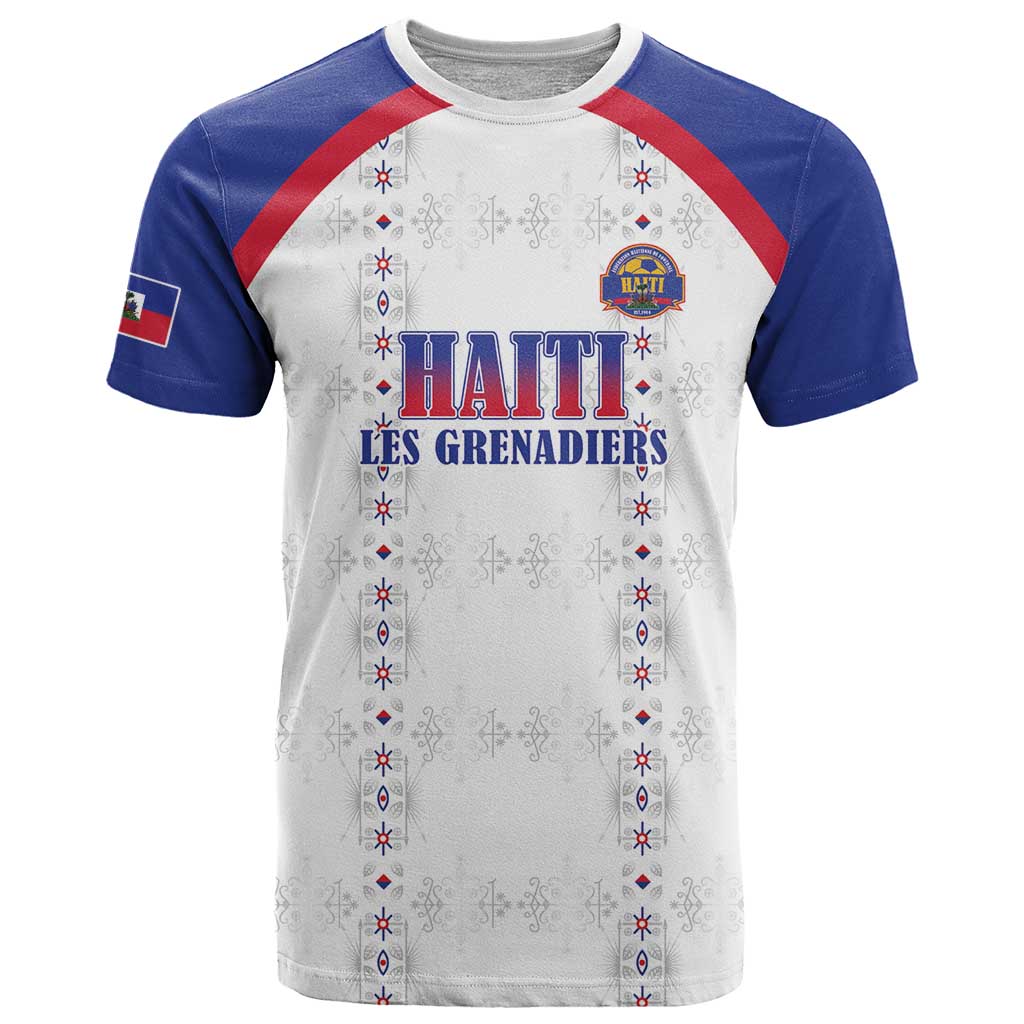 Custom Haiti Football T-Shirt Les Grenadiers Veve Haitian Vodou White Version Graphic Tee