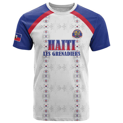 Custom Haiti Football T-Shirt Les Grenadiers Veve Haitian Vodou White Version Graphic Tee