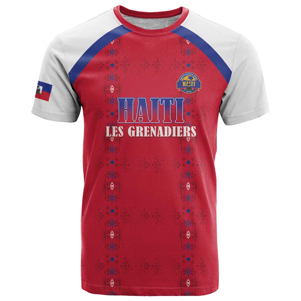 Custom Haiti Football T-Shirt Les Grenadiers Veve Haitian Vodou Red Version Graphic Tee