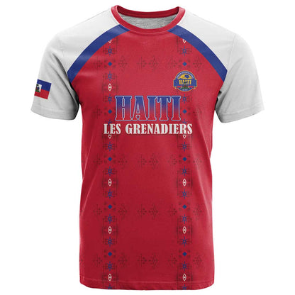Custom Haiti Football T-Shirt Les Grenadiers Veve Haitian Vodou Red Version Graphic Tee