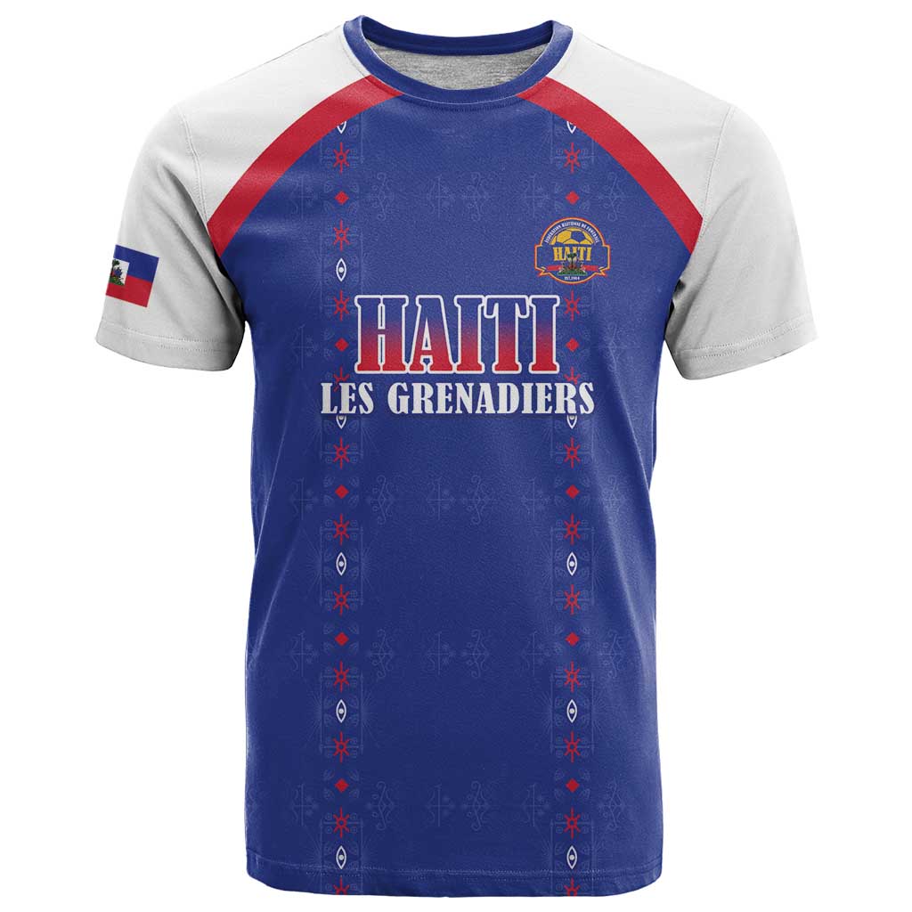 Custom Haiti Football T-Shirt Les Grenadiers Veve Haitian Vodou Blue Version Graphic Tee