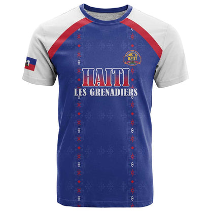 Custom Haiti Football T-Shirt Les Grenadiers Veve Haitian Vodou Blue Version Graphic Tee