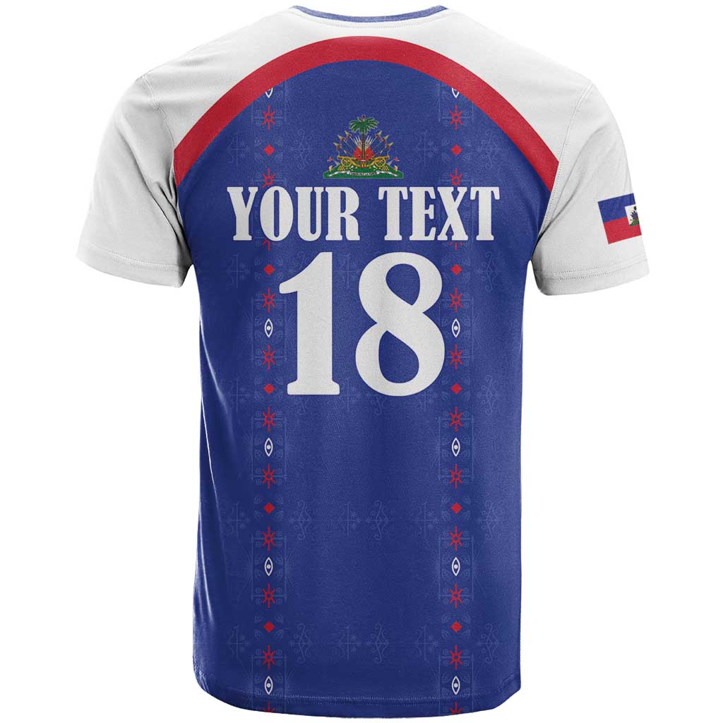 Custom Haiti Football T-Shirt Les Grenadiers Veve Haitian Vodou Blue Version Graphic Tee
