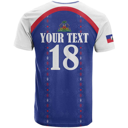 Custom Haiti Football T-Shirt Les Grenadiers Veve Haitian Vodou Blue Version Graphic Tee