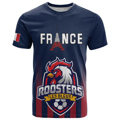 Custom France Football T-Shirt Les Bleus Gallic Rooster Graphic Tee
