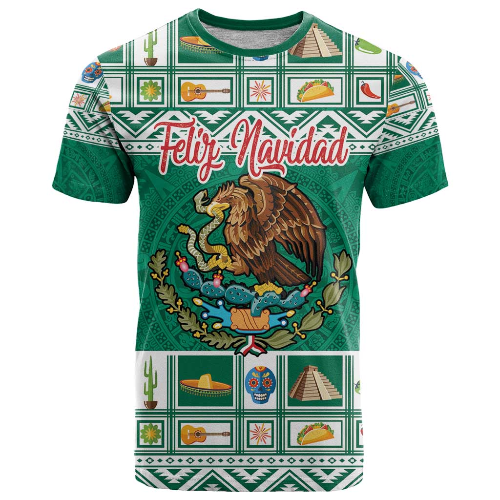 Personalized Mexico Christmas T-Shirt Coat Of Arms With Aztec Mexican Patterns Graphic Tee
