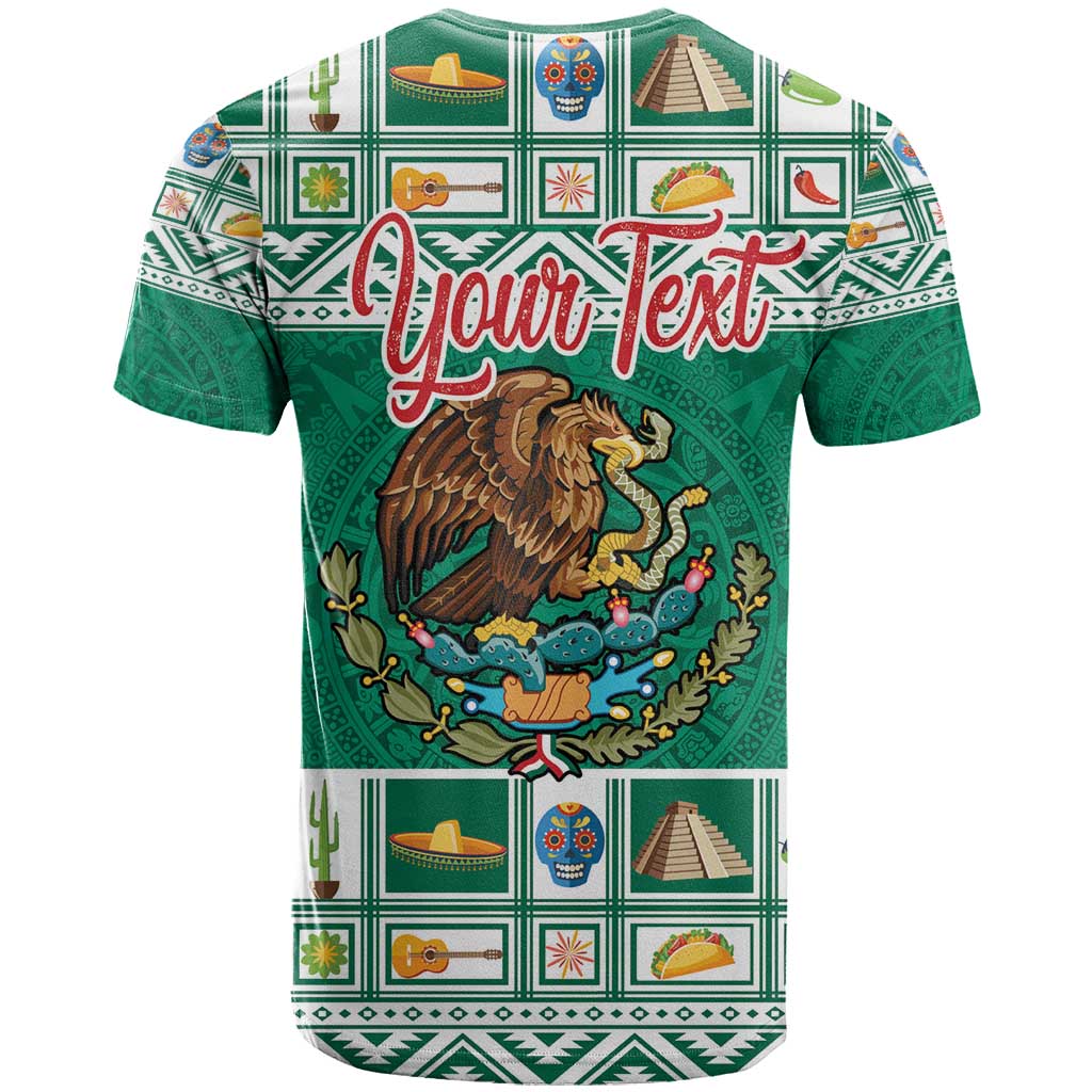 Personalized Mexico Christmas T-Shirt Coat Of Arms With Aztec Mexican Patterns Graphic Tee