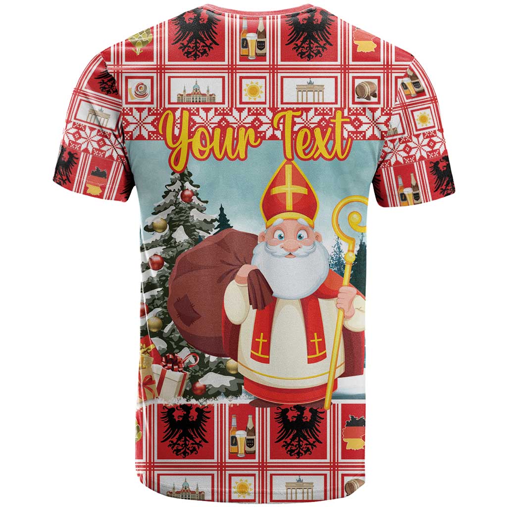 Personalized Germany Frohe Weihnachten T-Shirt Cute Saint Nicholas With Christmas Tree Graphic Tee
