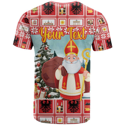 Personalized Germany Frohe Weihnachten T-Shirt Cute Saint Nicholas With Christmas Tree Graphic Tee