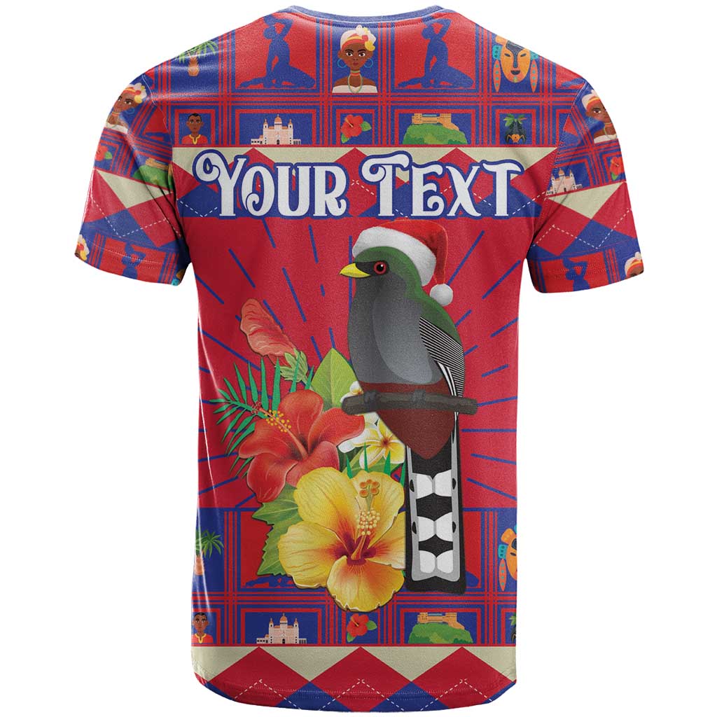 Personalized Haiti Jwaye Nowel T-Shirt Hispaniolan Trogon With Hibiscus Flowers Graphic Tee