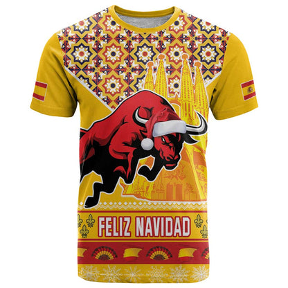 Spain Christmas T-Shirt Noble Bull With Sagrada Famlia Graphic Tee
