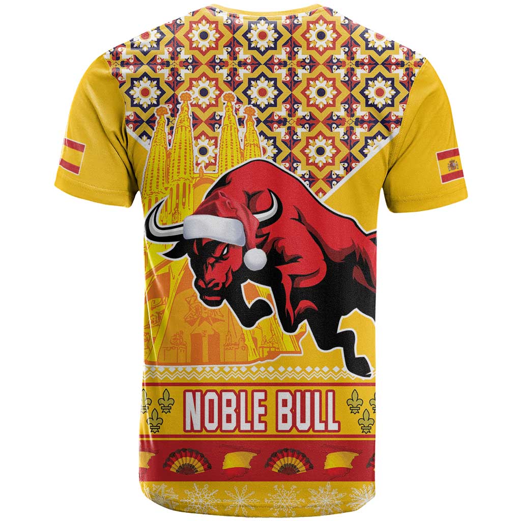 Spain Christmas T-Shirt Noble Bull With Sagrada Famlia Graphic Tee
