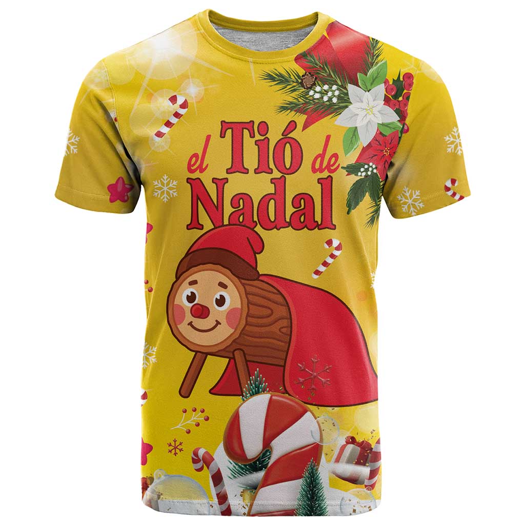 Spain Tio de Nadal Christmas T-Shirt Traditional Christmas Log Yellow Version Graphic Tee