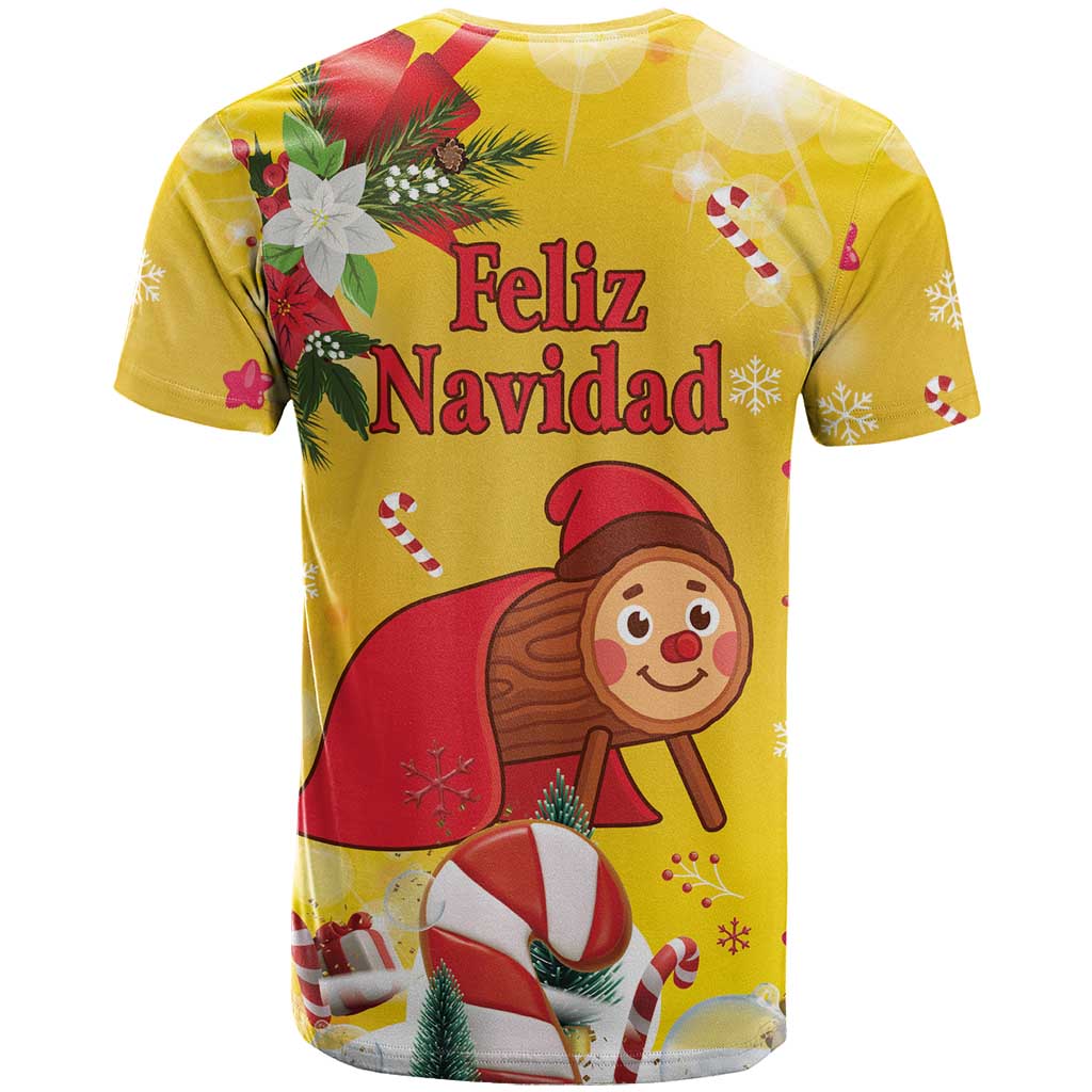 Spain Tio de Nadal Christmas T-Shirt Traditional Christmas Log Yellow Version Graphic Tee
