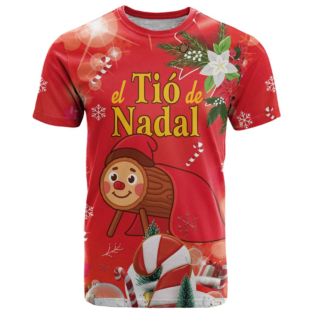 Spain Tio de Nadal Christmas T-Shirt Traditional Christmas Log Red Version Graphic Tee
