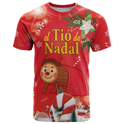 Spain Tio de Nadal Christmas T-Shirt Traditional Christmas Log Red Version Graphic Tee