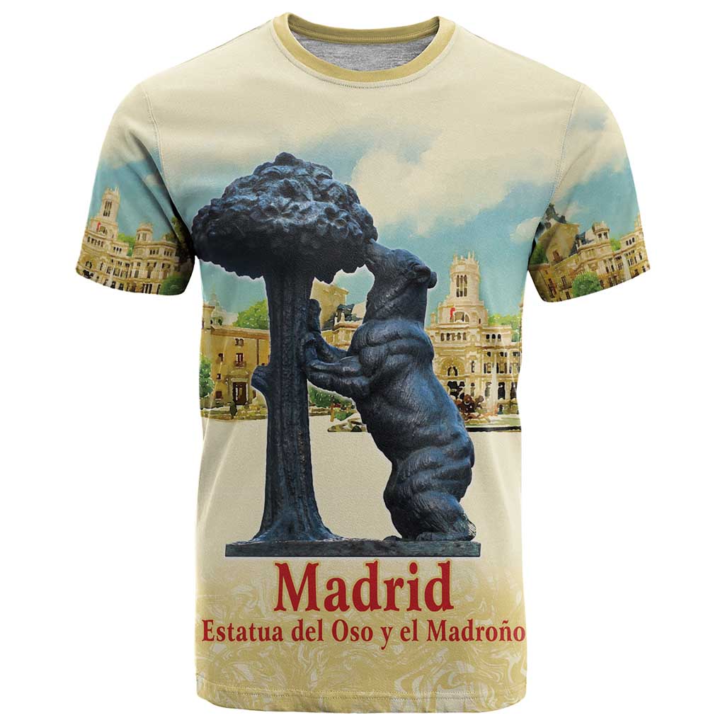 Spain El Oso y el Madrono T-Shirt Madrid City Watercolor Graphic Tee