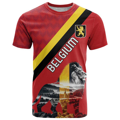Personalized Belgium T-Shirt Lion Rampant With Belgium Flag Colors Graphic Tee