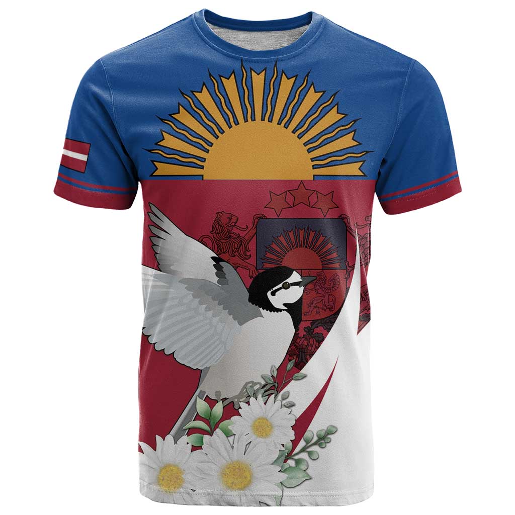Personalized Latvia T-Shirt White Wagtail Dievs Sveti Latviju Graphic Tee
