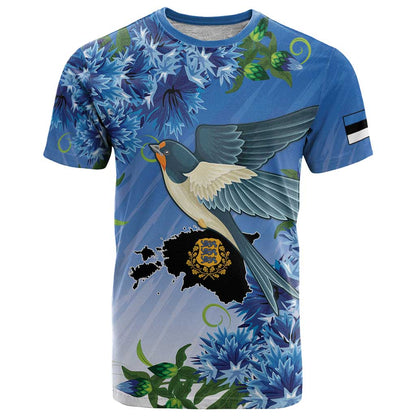 Personalized Estonia T-Shirt Barn Swallow Cornflower Flower Graphic Tee