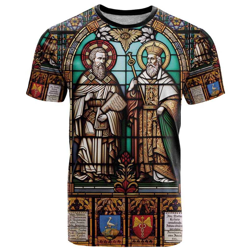 Happy Saints Cyril and Methodius Day T-Shirt Christian Stained-Glass Window Graphic Tee