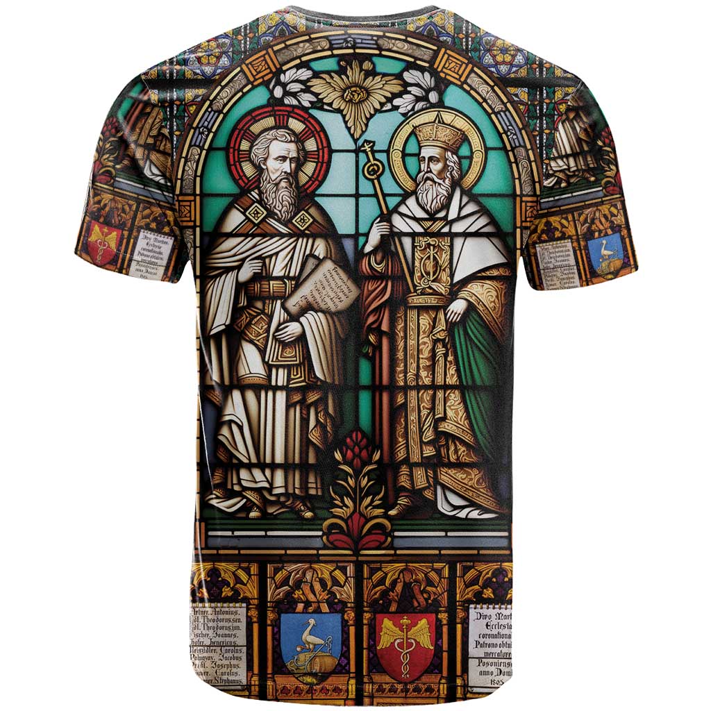 Happy Saints Cyril and Methodius Day T-Shirt Christian Stained-Glass Window Graphic Tee