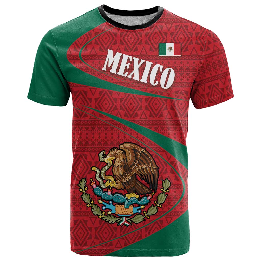 Mexico Coat Of Arms T-Shirt With Folk Pattern Graphic Tee