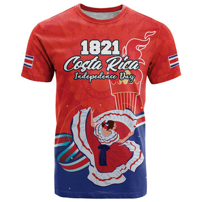Personalized Costa Rica Independence Day Since 1821 T-Shirt Folk Dancer with Folk Art Pattern Graphic Tee