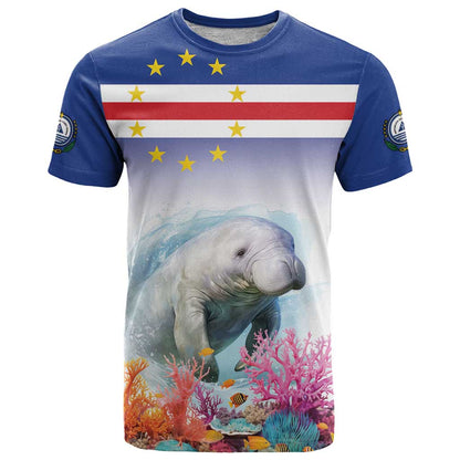 Cape Verde Manatee T-Shirt Coral Reef With Flag Style Graphic Tee
