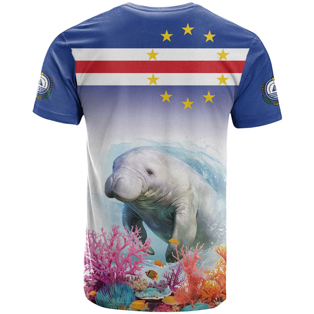 Cape Verde Manatee T-Shirt Coral Reef With Flag Style Graphic Tee